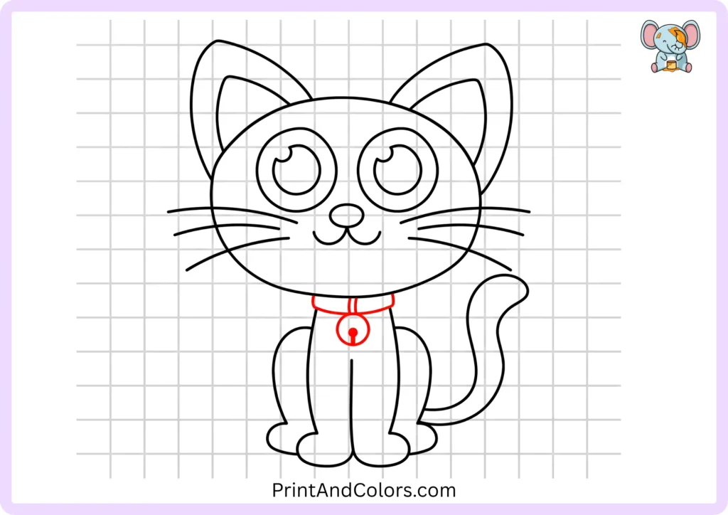 Step 11 showing a simple curved collar around the cat's neck with a small decorative tag