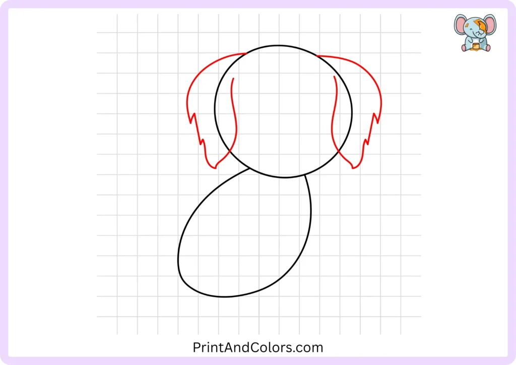Simple dog sketch with two long floppy ears added to both sides of the rounded head, including slightly uneven edges for a soft furry appearance