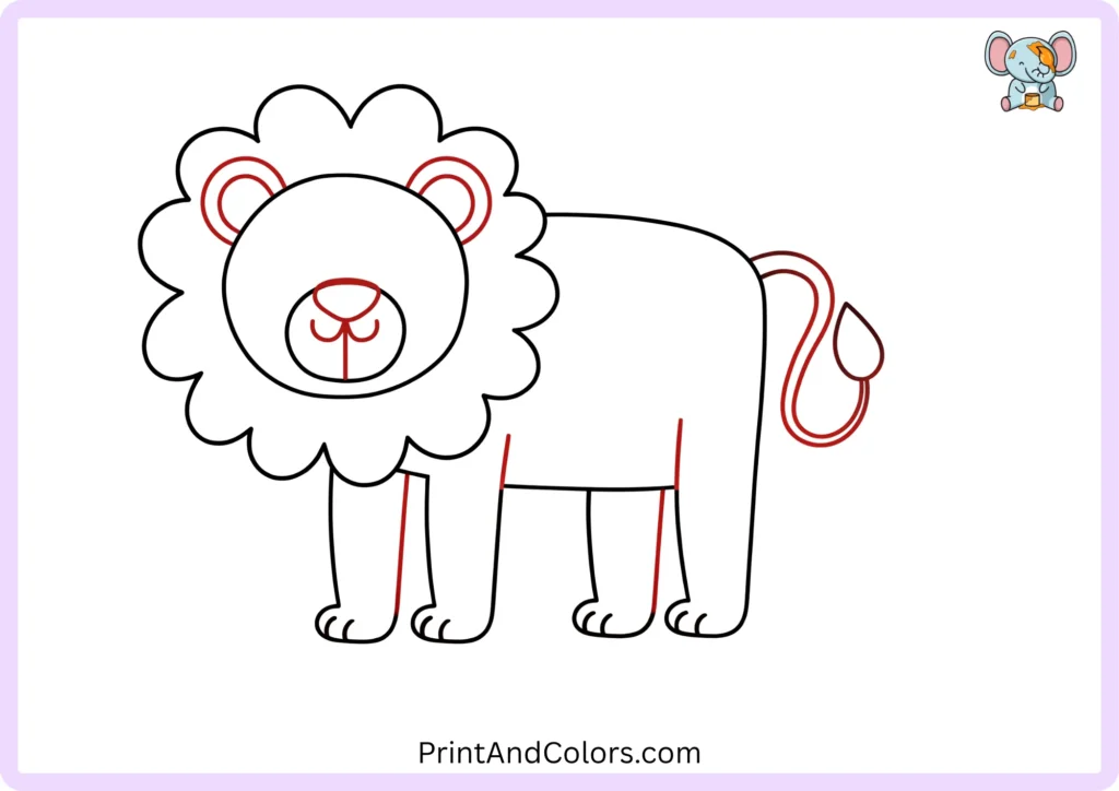 Eleventh step showing the lion's nose and curved mouth added to the center of its muzzle