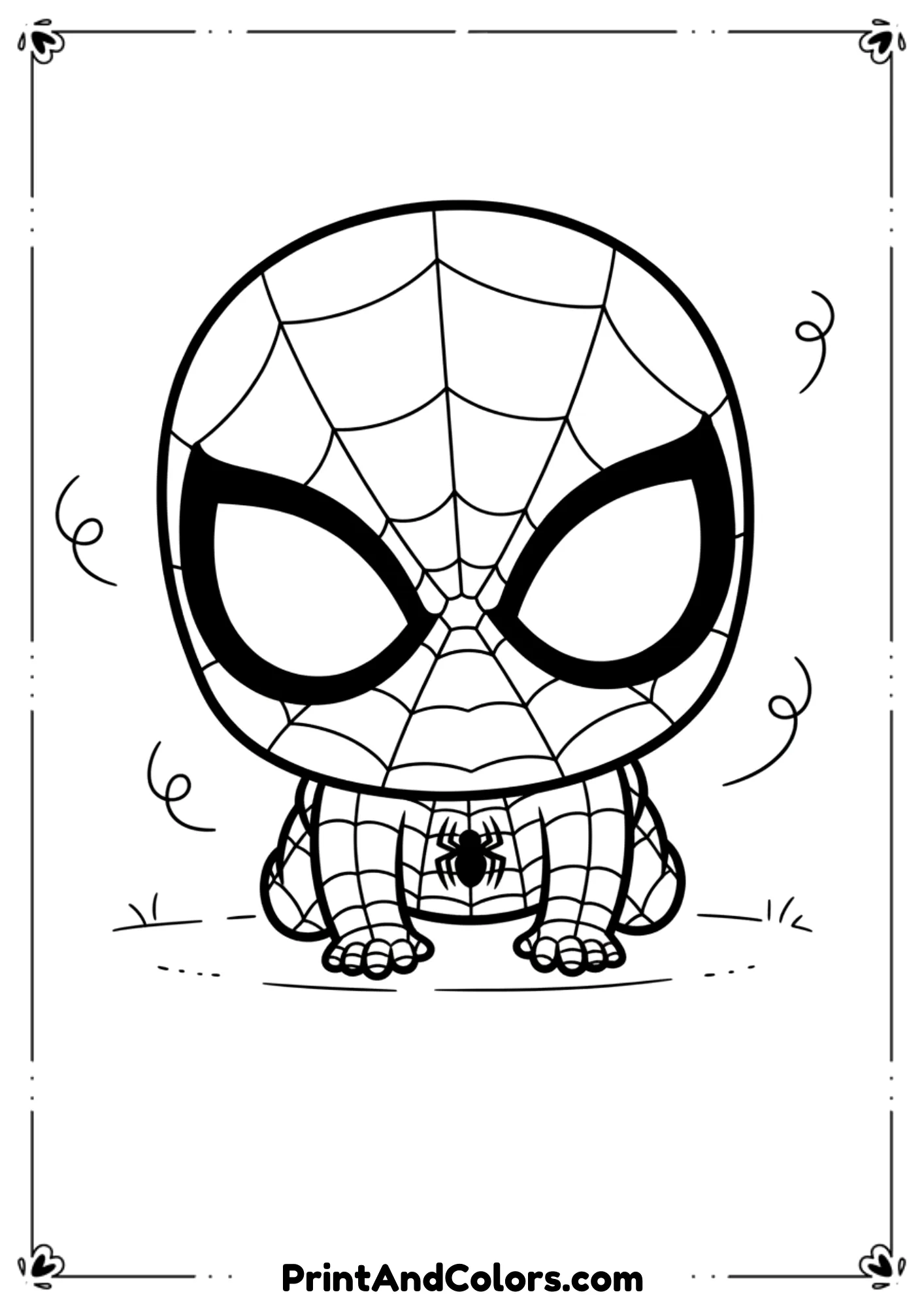 Lego-style Spider-Man with Lego Iron Man, Thor, and Captain America, fun blocky outlines.
