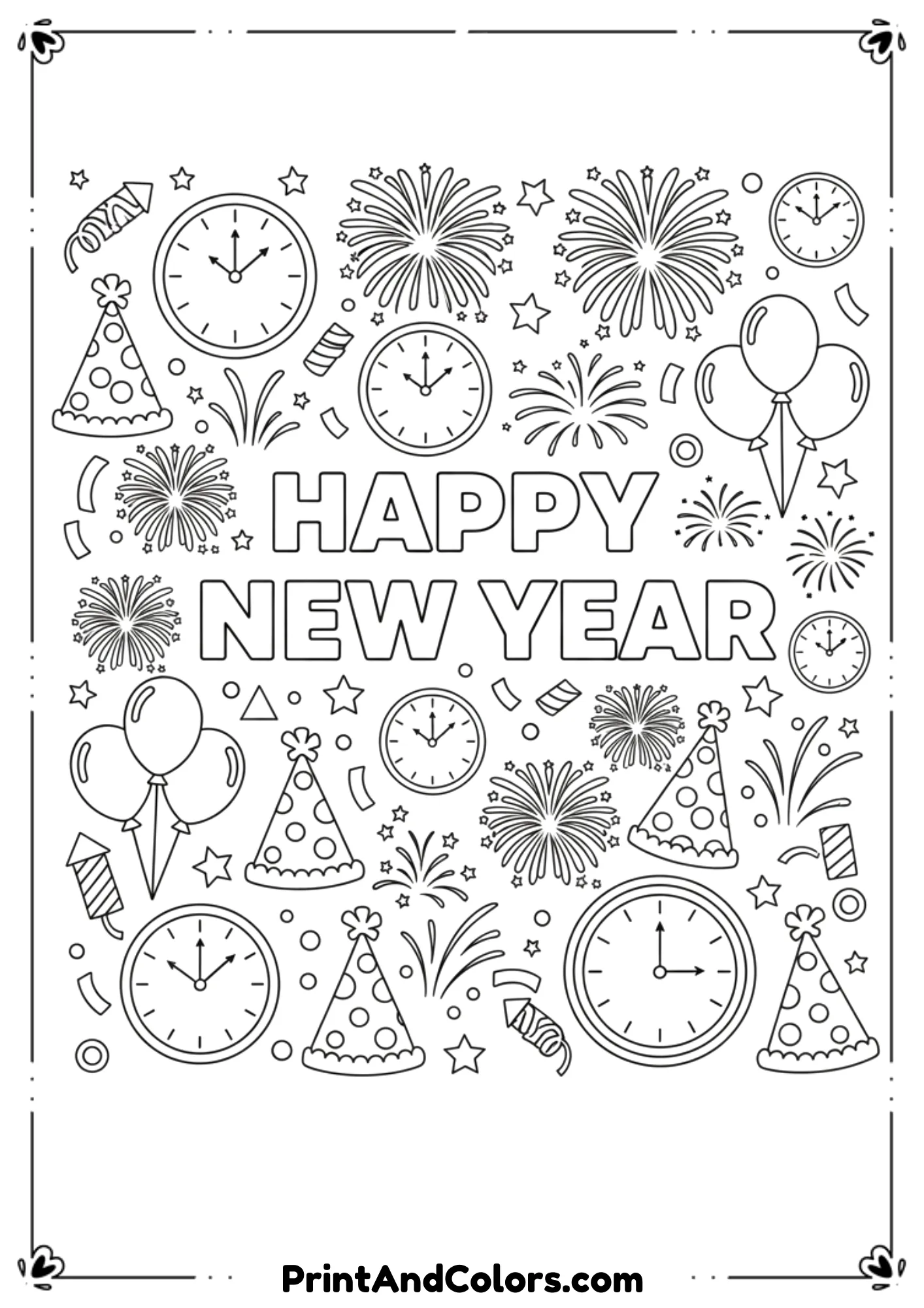 Detailed black and white line art of a Chinese New Year lion wearing a traditional decorative suit, featuring ornate patterns, expressive eyes, and cultural motifs. Bold outlines, no shading, suitable for detailed coloring.
