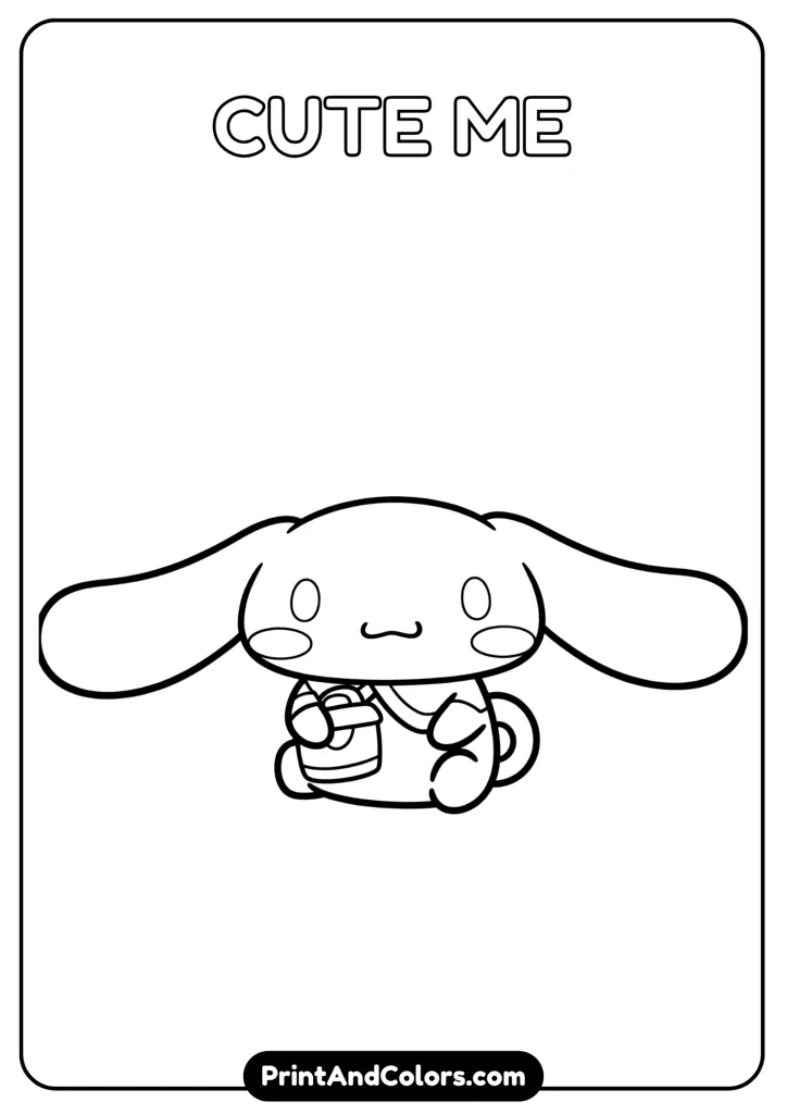 Cinnamoroll in a miniature toy-style pose for blind box designs, cartoon black and white outline, no colors, clean background