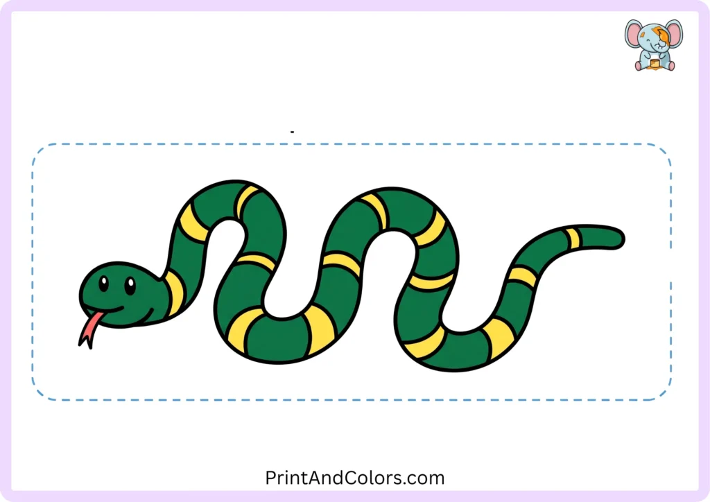 Finished snake coloring page showing a cute snake with a clean outline and decorative body patterns
