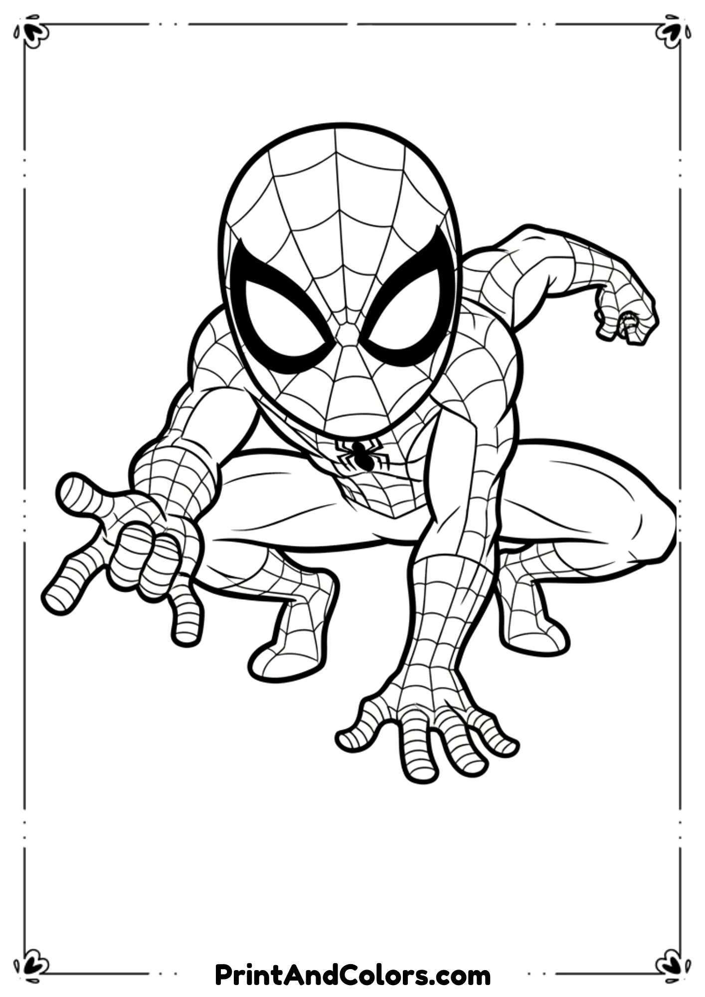 Outline of Spider-Man crouched low, ready to spring forward in a leaping pose.
