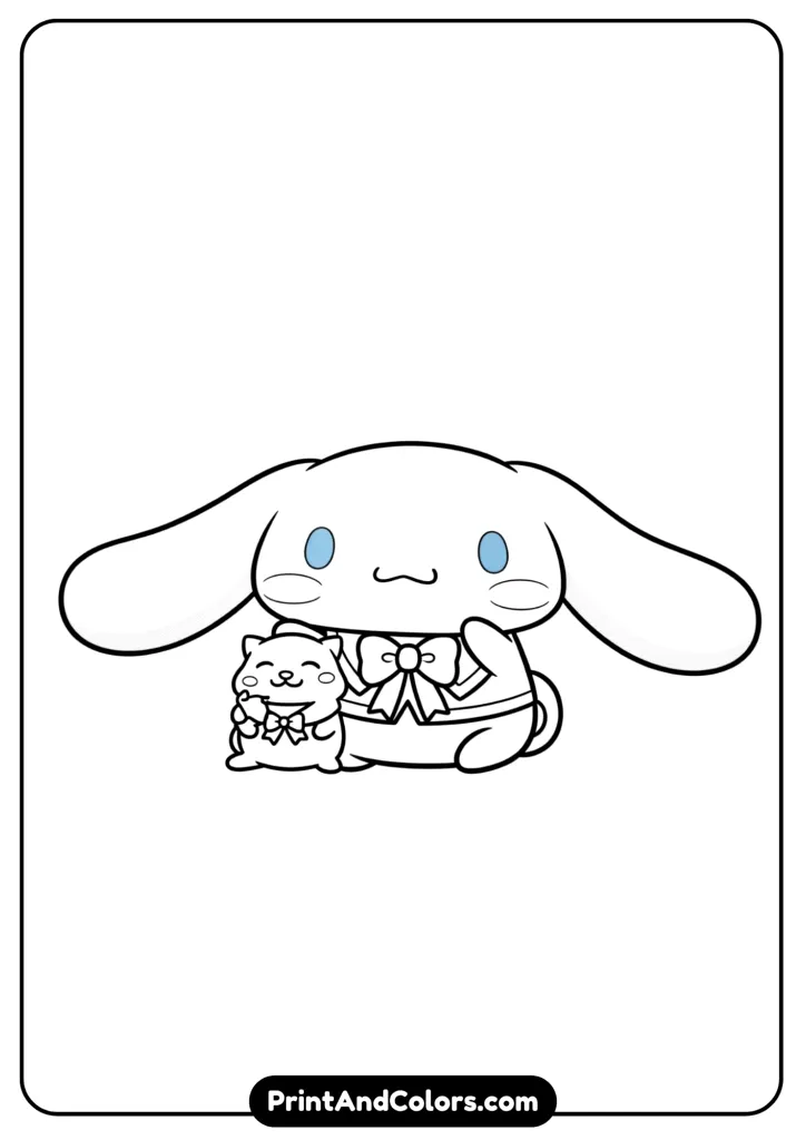 Aesthetic-style Cinnamoroll with soft cute details, cartoon black and white outline, no colors, clean background
