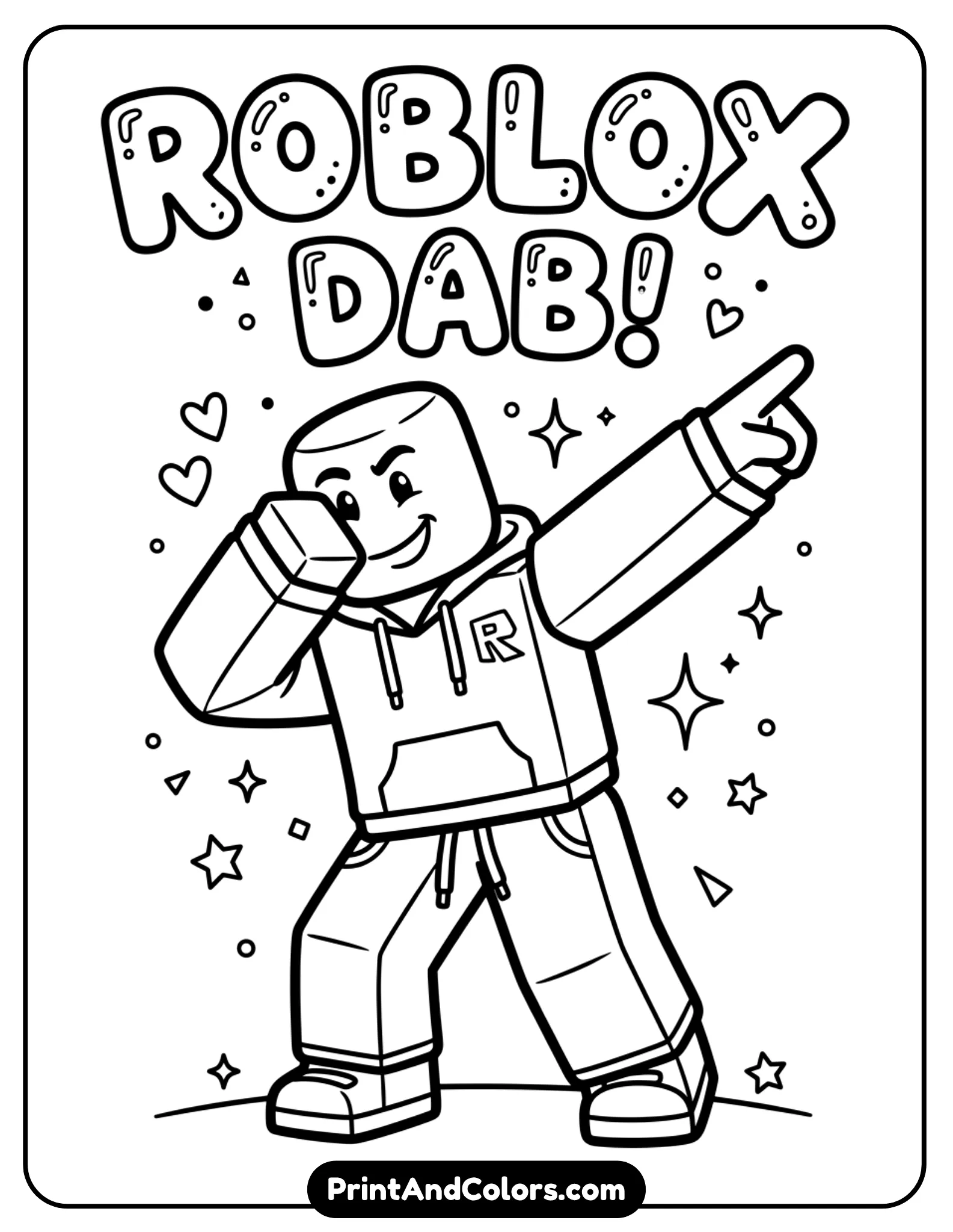 Roblox character doing a dab pose, arms angled, playful expression, minimal background, thick clean outlines