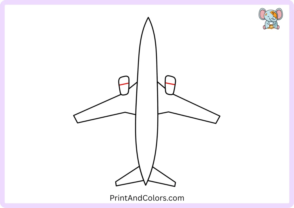 Step 5 of the airplane drawing showing simple interior lines added to both rounded engines to give them additional structure and detail.