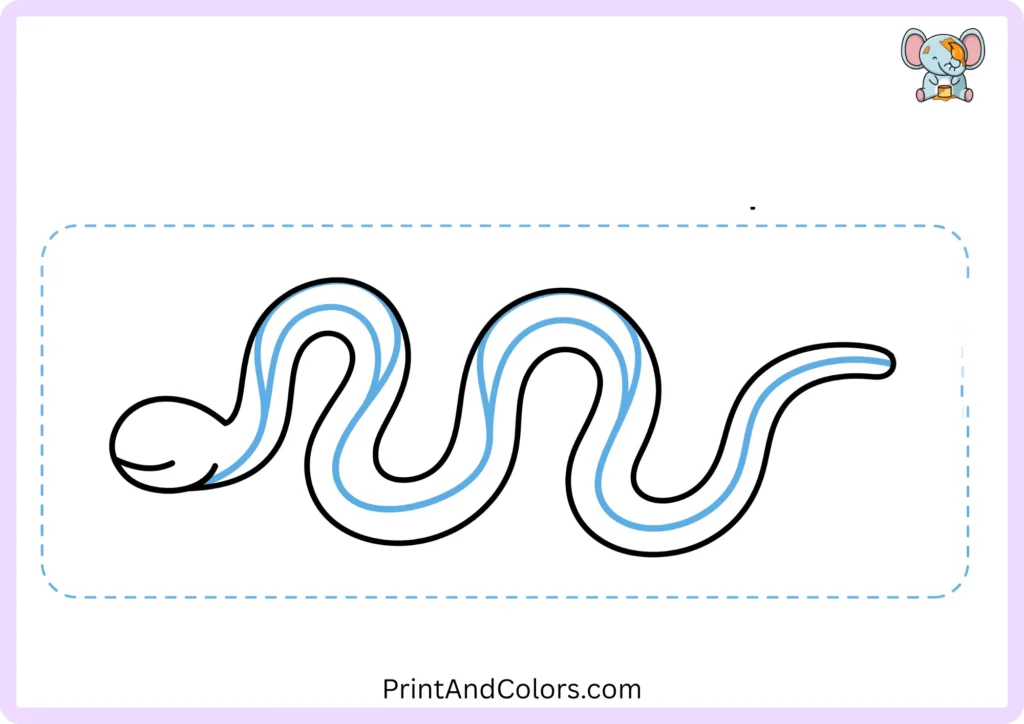 Snake drawing step 3 showing the complete body outline around the curved guide line