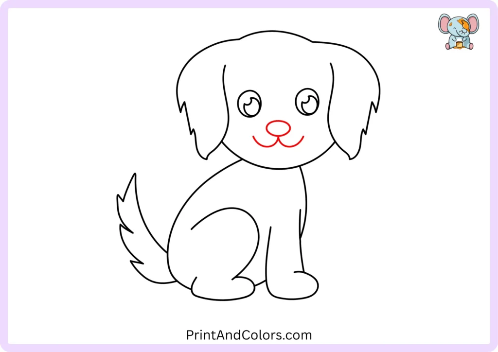 Simple dog face showing a small oval nose below the eyes and two curved lines extending underneath to create a friendly smiling mouth