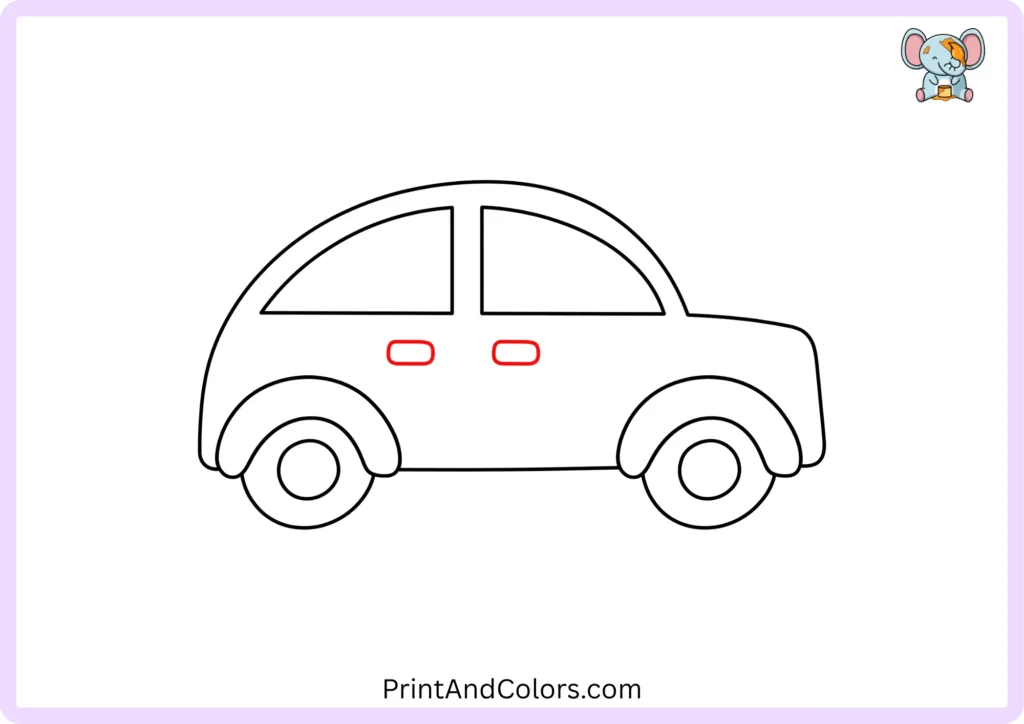 Step 7 showing two small rounded door handles positioned beneath the car windows, with both handles placed at approximately the same height.