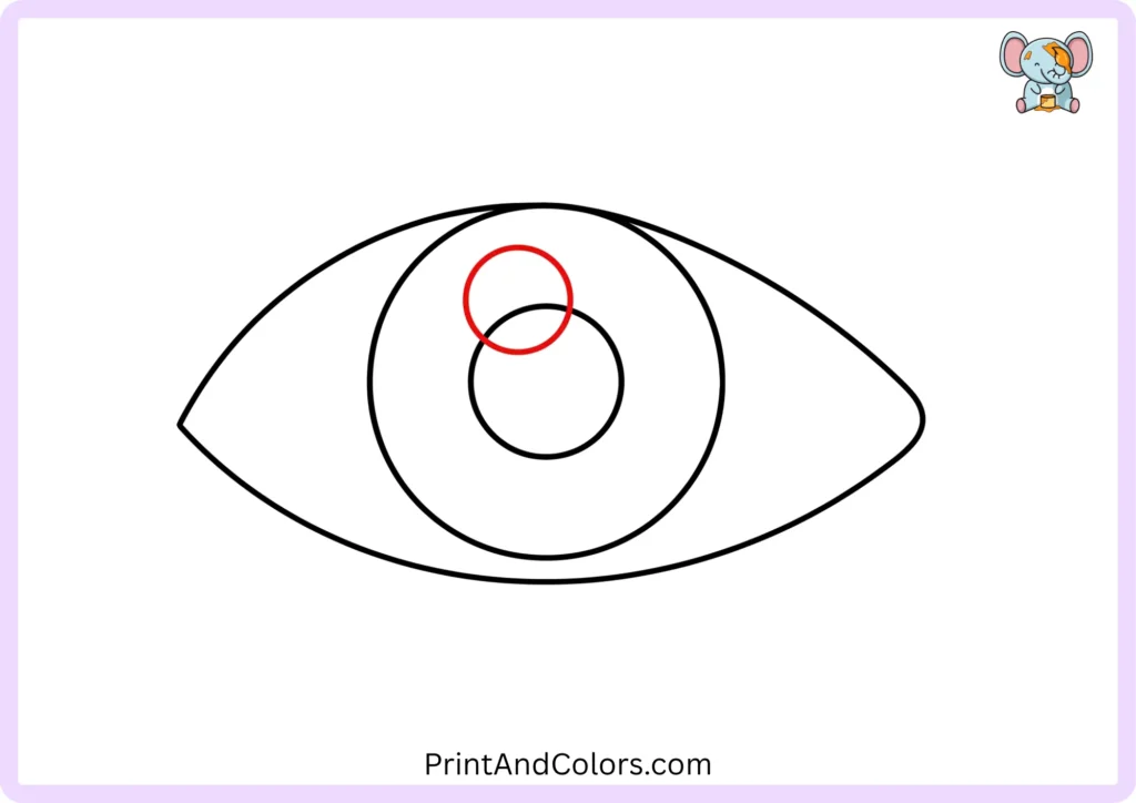 Step 4 showing a small round white eye highlight inside the upper part of the pupil to create a bright reflective detail