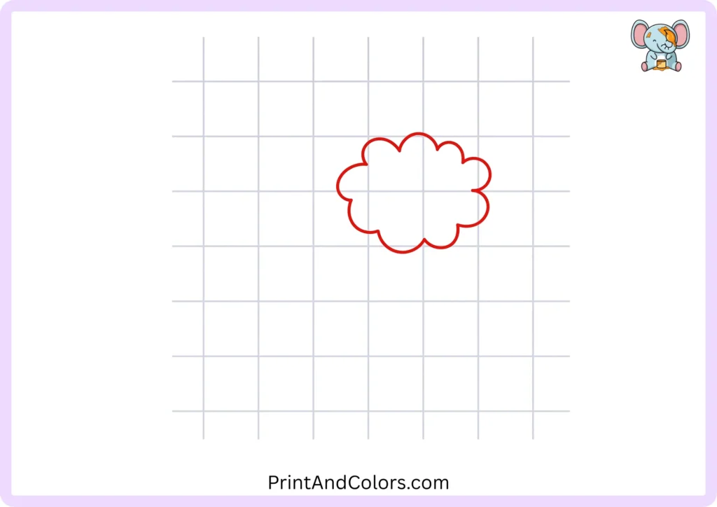 First step of drawing a tree showing a small rounded leaf cluster at the top