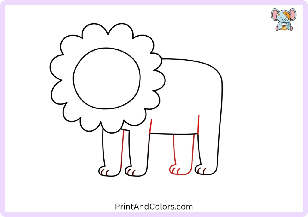Seventh step showing all four simple lion legs with rounded paws beneath the body