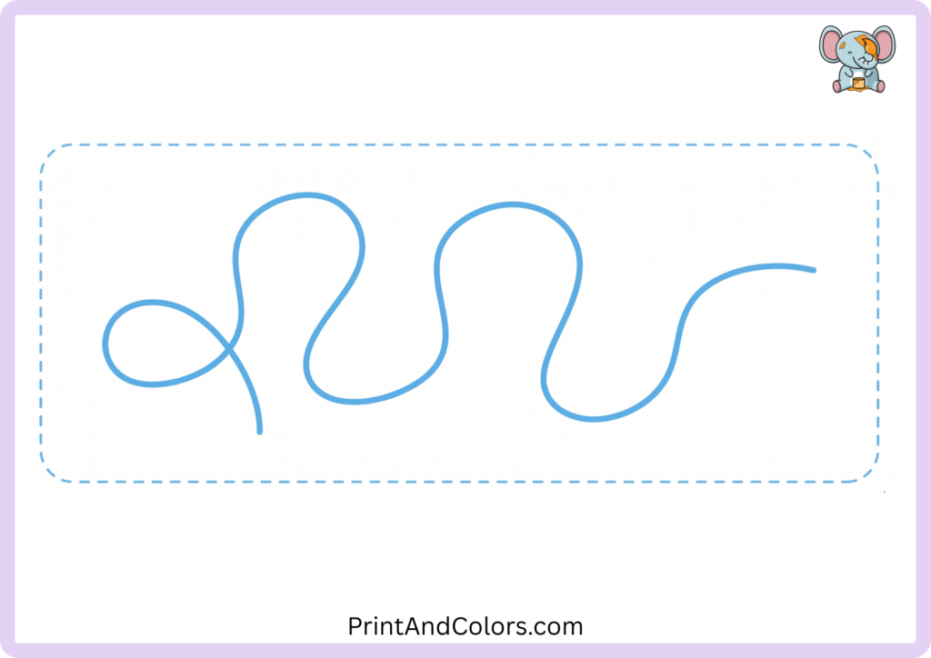 Snake drawing step 1 showing a long curved guide line for beginners