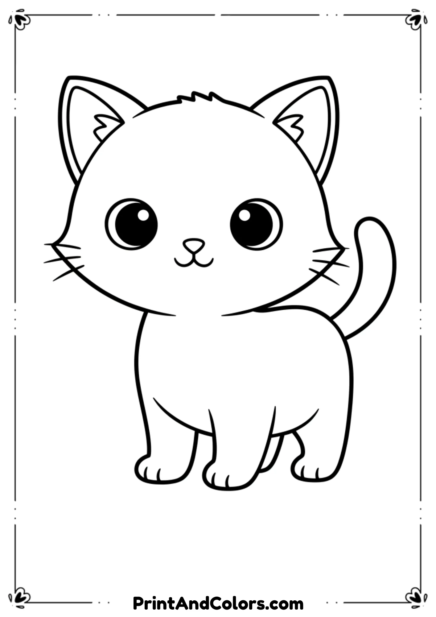 Simple kitten outline with smooth clean lines, minimal details for easy coloring by young kids.
