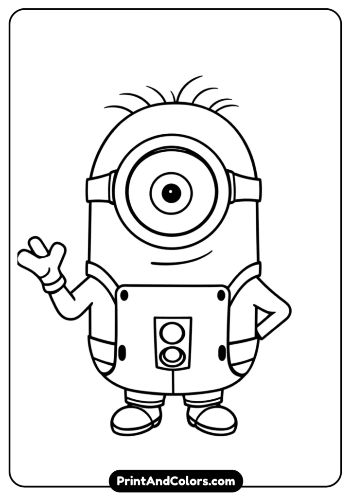 Simple line art of a Minion with minimal details, clear black-and-white outlines, designed for beginners and toddlers to color.