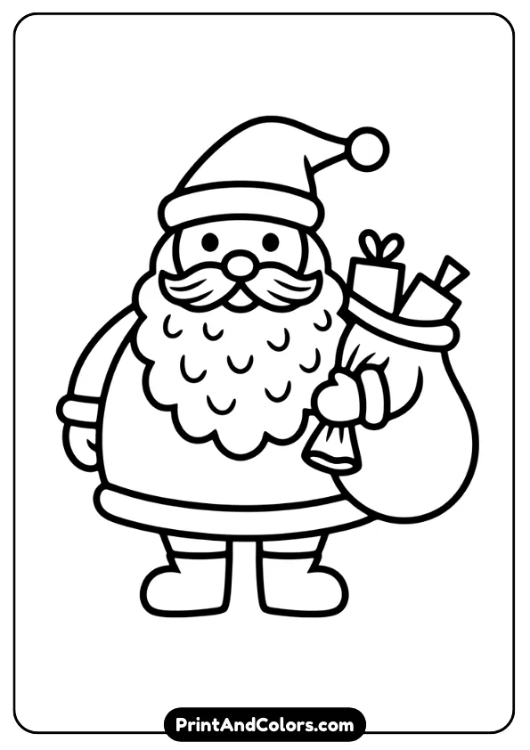 Minimal detail outline of a cheerful Santa, perfect for beginners. Very thick lines and simple shapes