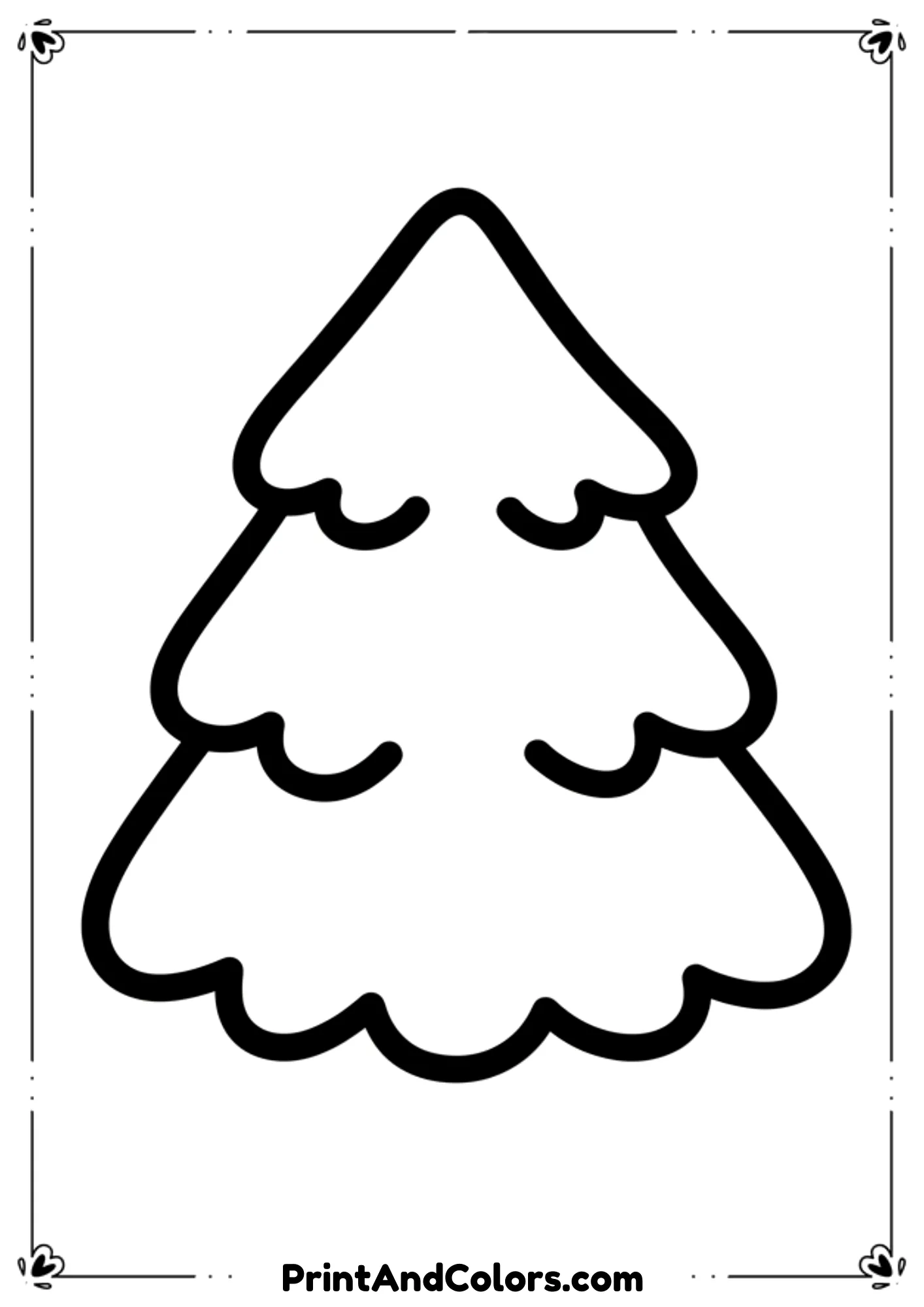 Super simple fluffy Christmas tree shape with soft rounded edges, no ornaments, no details—perfect for preschool coloring. Thick bold outlines, cute and easy, no background.

