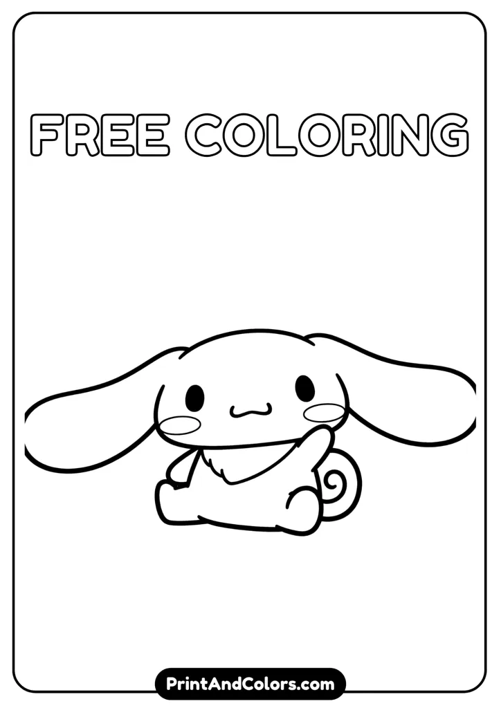 Cinnamoroll in a cute sitting pose, black and white cartoon outline, no colors, simple free-style design for coloring