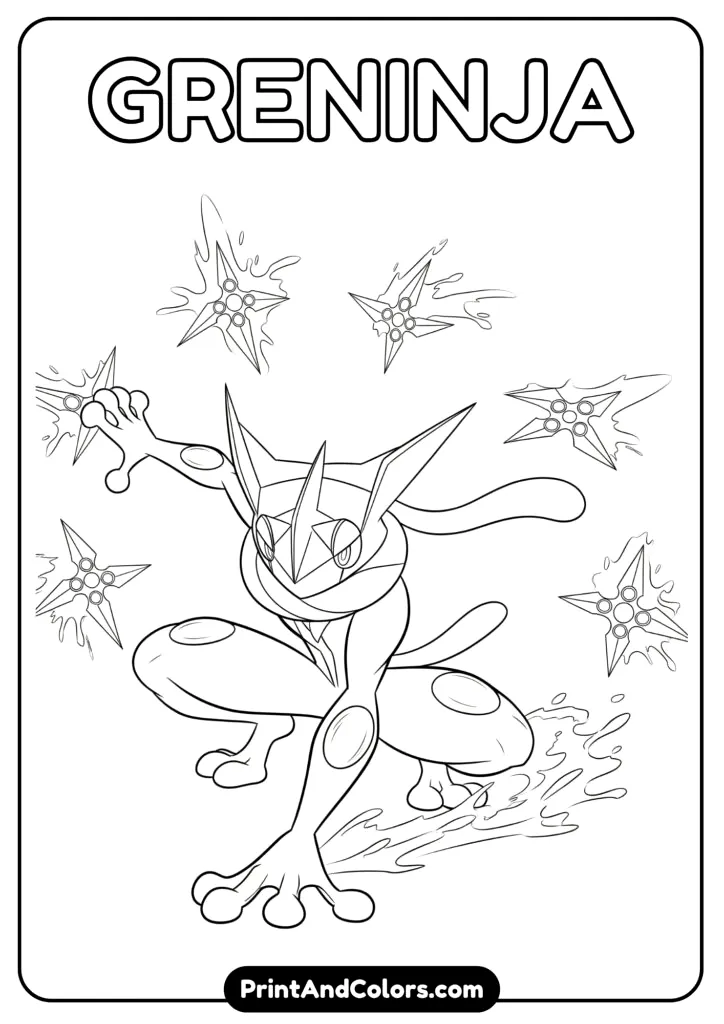 Greninja ninja pose – action-packed coloring sheet.