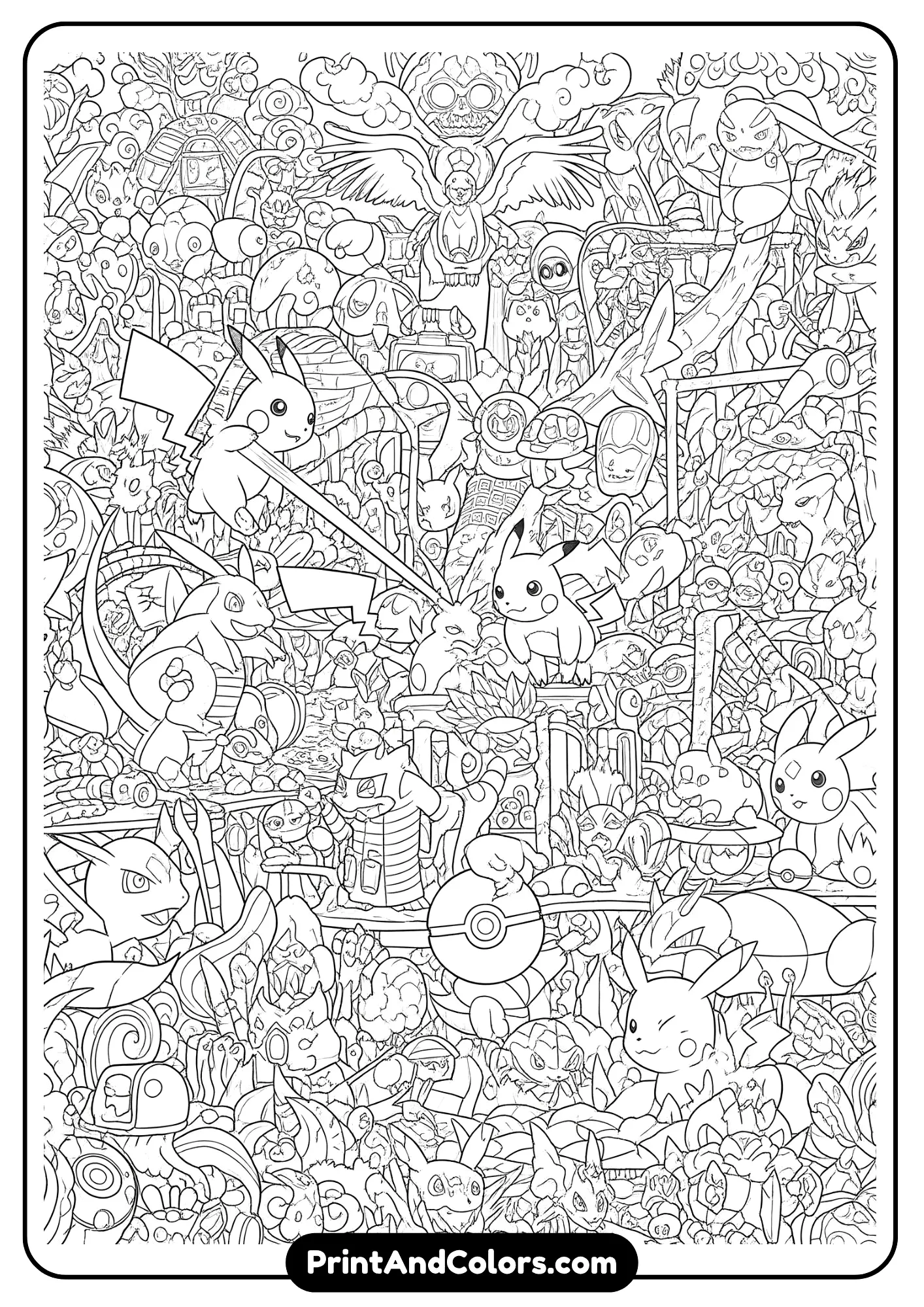 Difficult Pokemon coloring layout for skilled coloring fans
