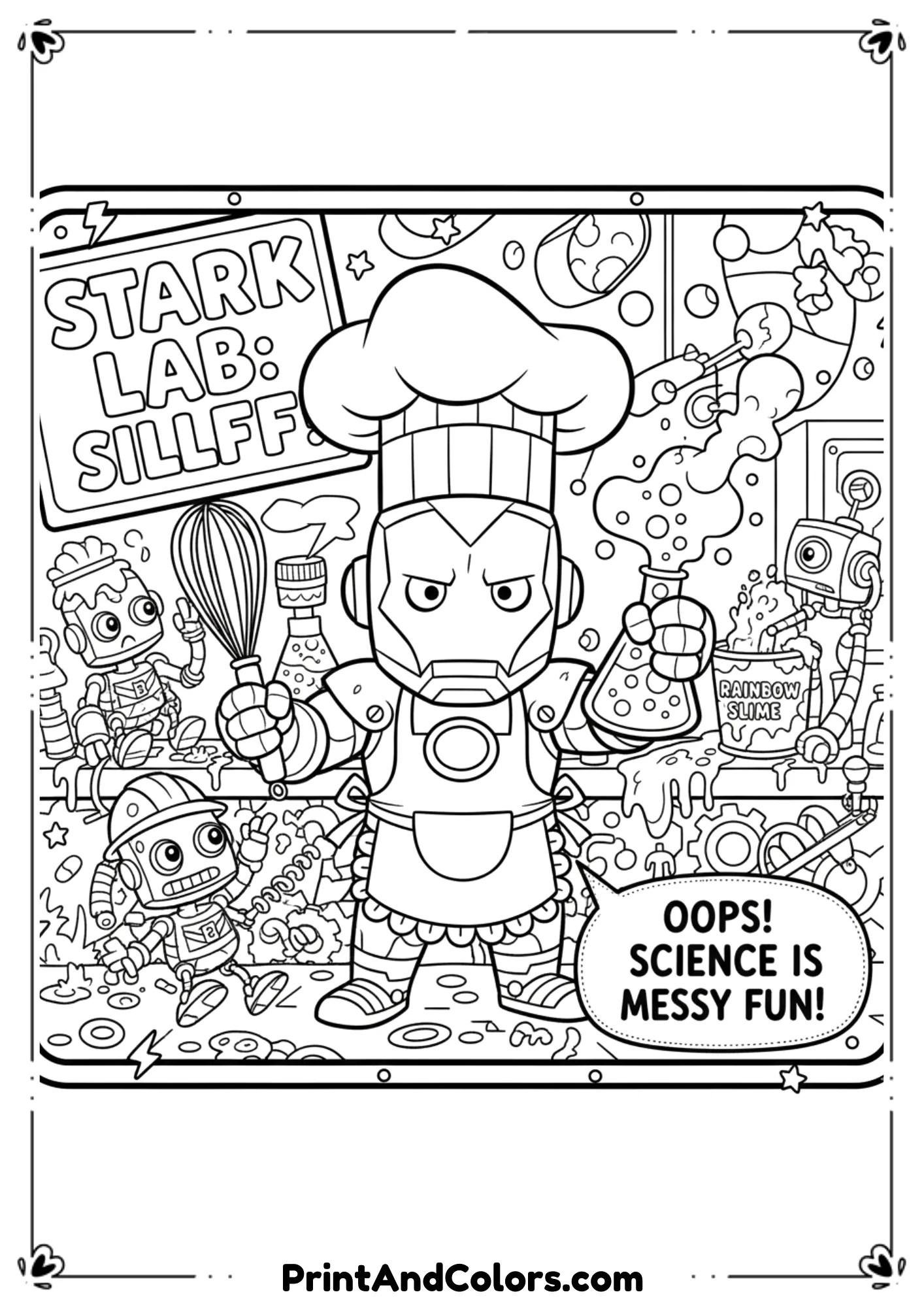 Simple outline drawing of Iron Man’s helmet, front view, clean lines for coloring.
