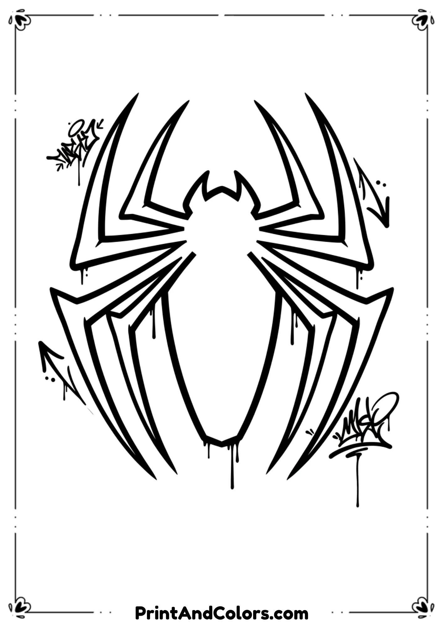  Outline of Miles Morales spider logo in graffiti style, bold clean lines.
