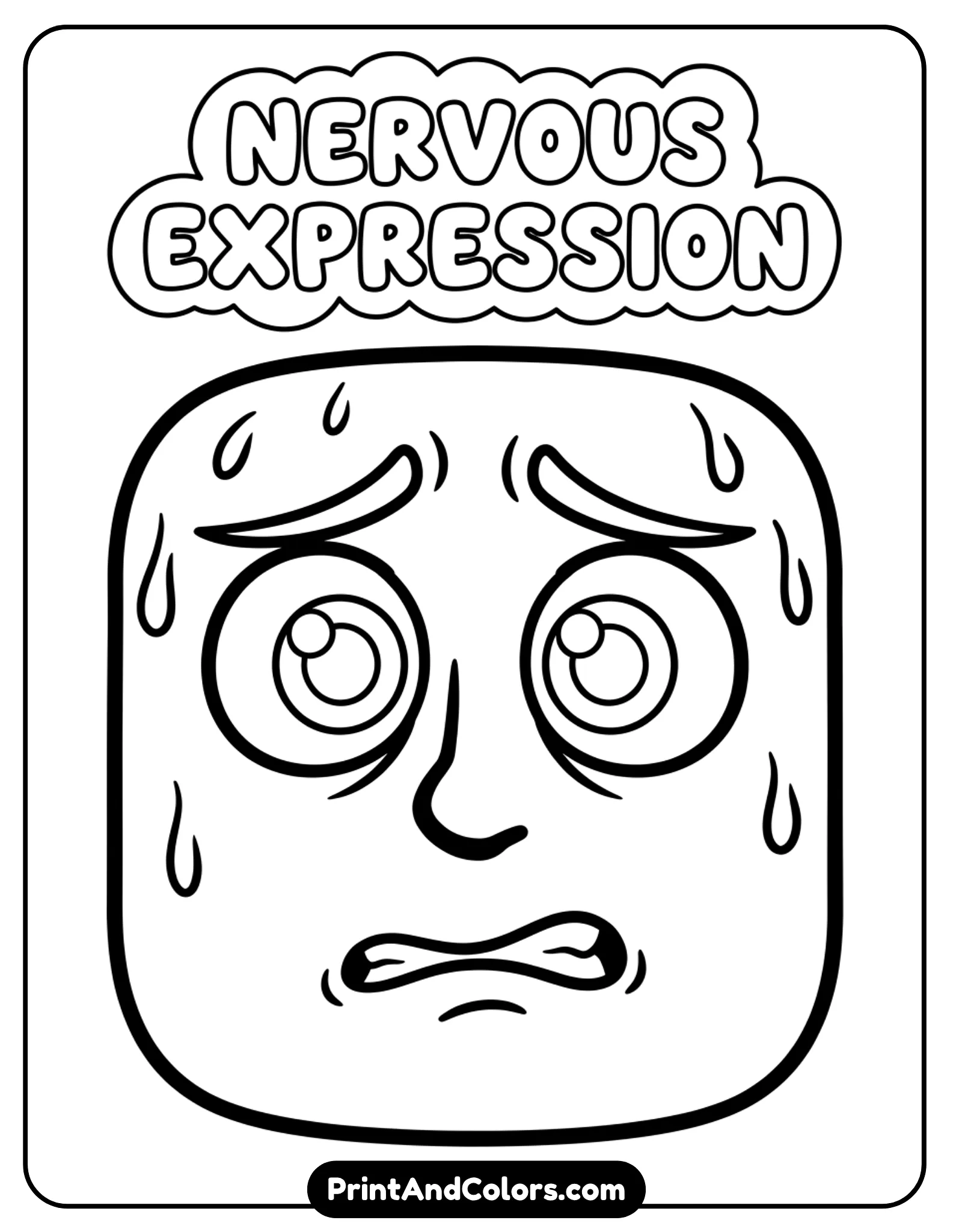 Close-up of Roblox character face showing nervous expression, sweat drops, wide eyes, simple facial features, bold outlines, no background clutter