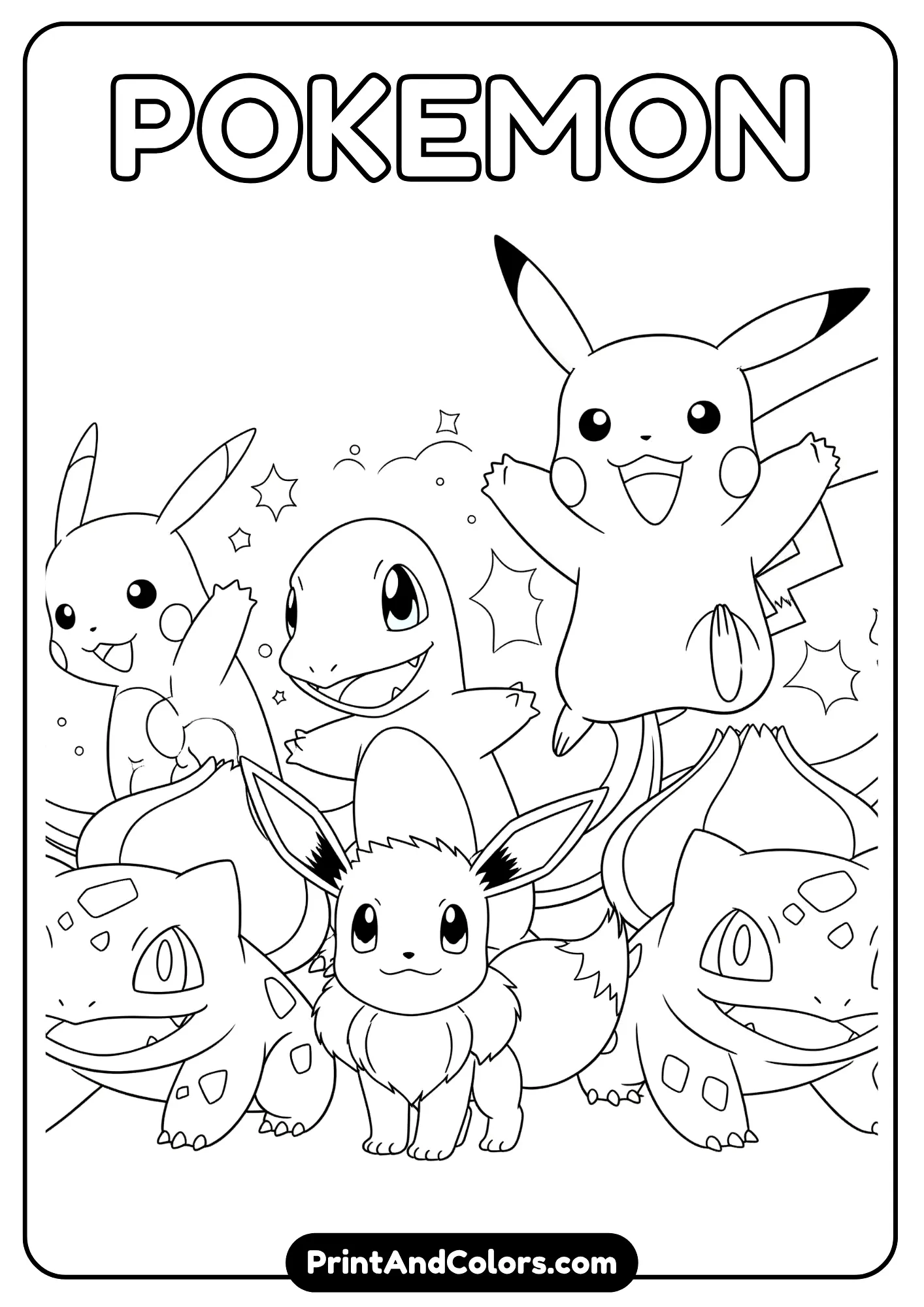 Popular Pokemon group scene – fun-filled coloring page.