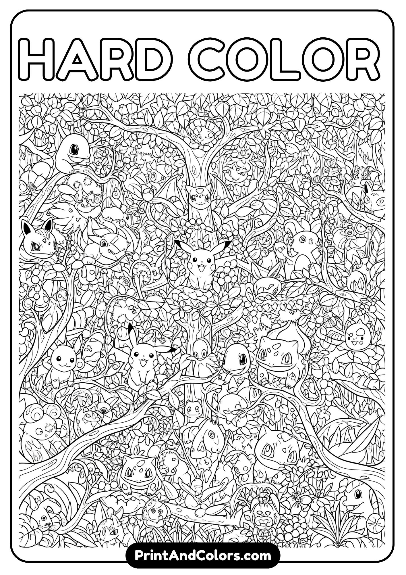 Highly detailed Pokémon scene for adult coloring Pages