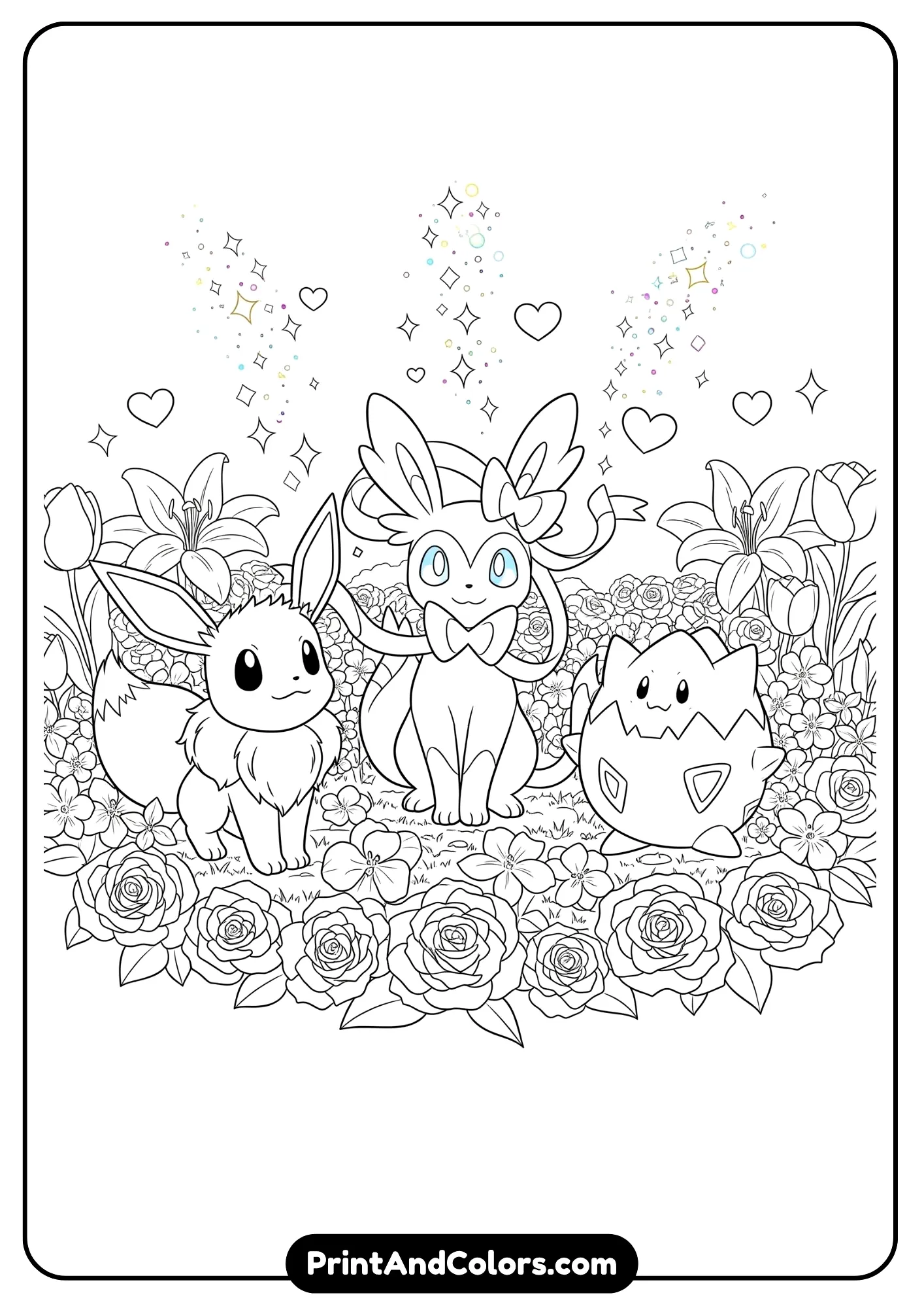 Pretty and gentle Pokemon Coloring page design for girls