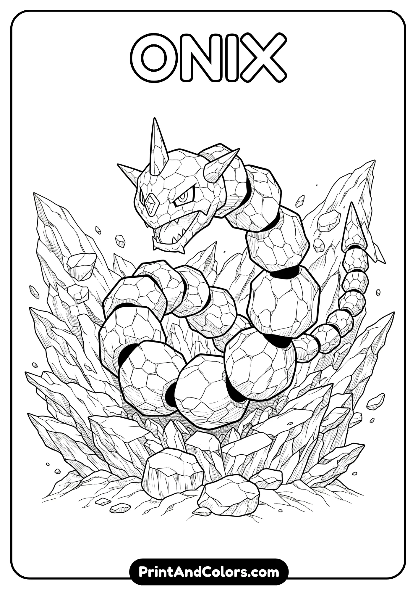 Onix emerging from ground – rocky and strong coloring page.

