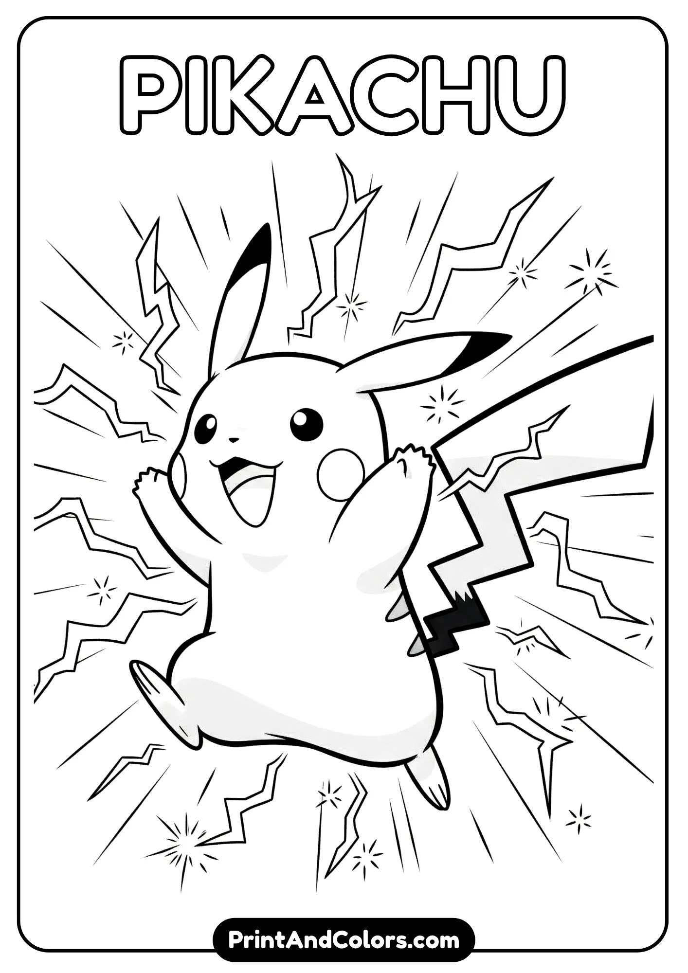 Happy Pikachu jumping – bright Pokemon coloring page.