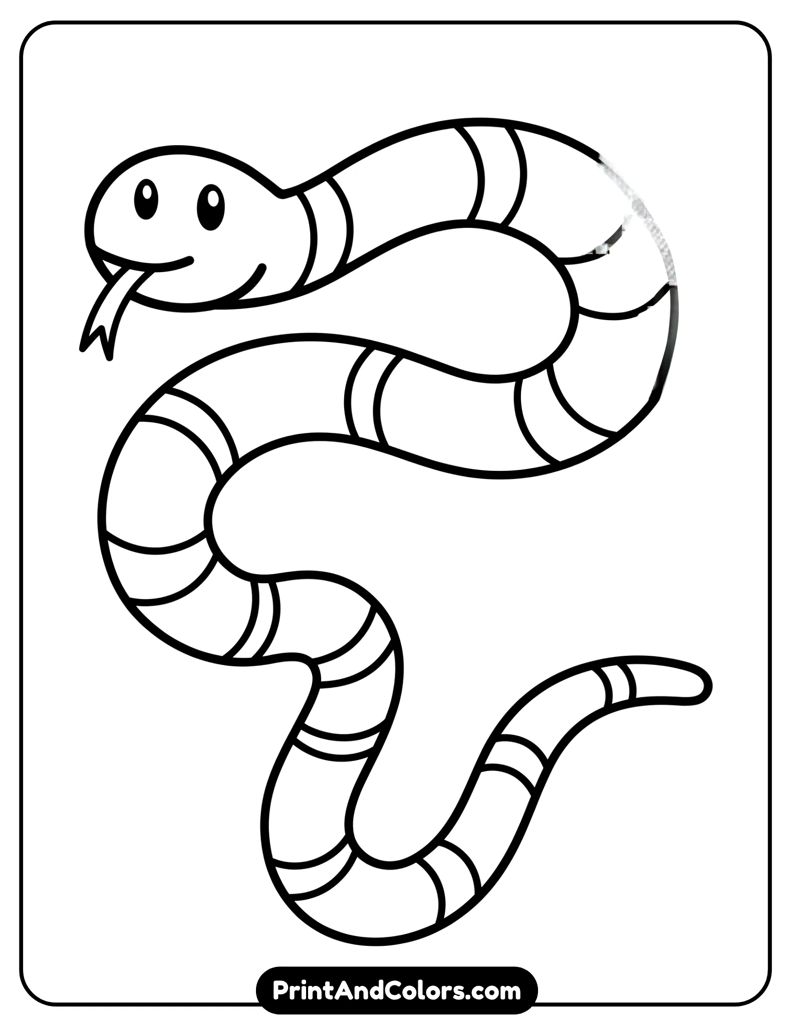 Finished snake coloring page showing a cute snake with a clean outline and decorative body patterns