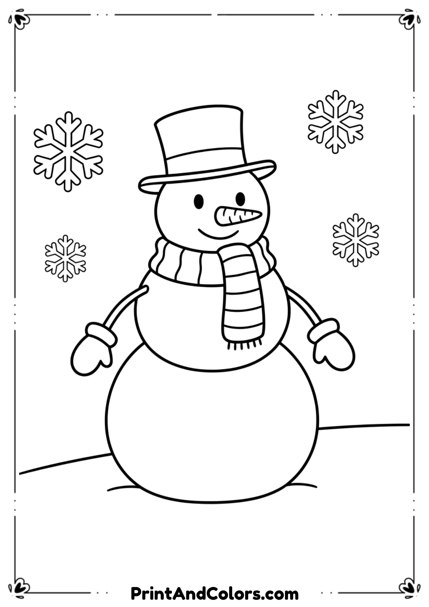 Simplified but slightly realistic snowman with smooth round shapes, basic scarf, carrot nose. No fine details; perfect for preschool.
