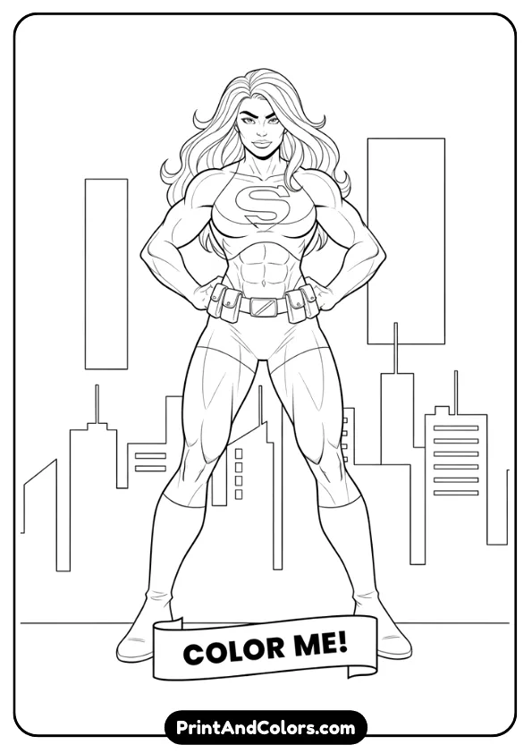 Black and white She-Hulk standing confidently, hands on hips, muscular but feminine, clean comic outlines