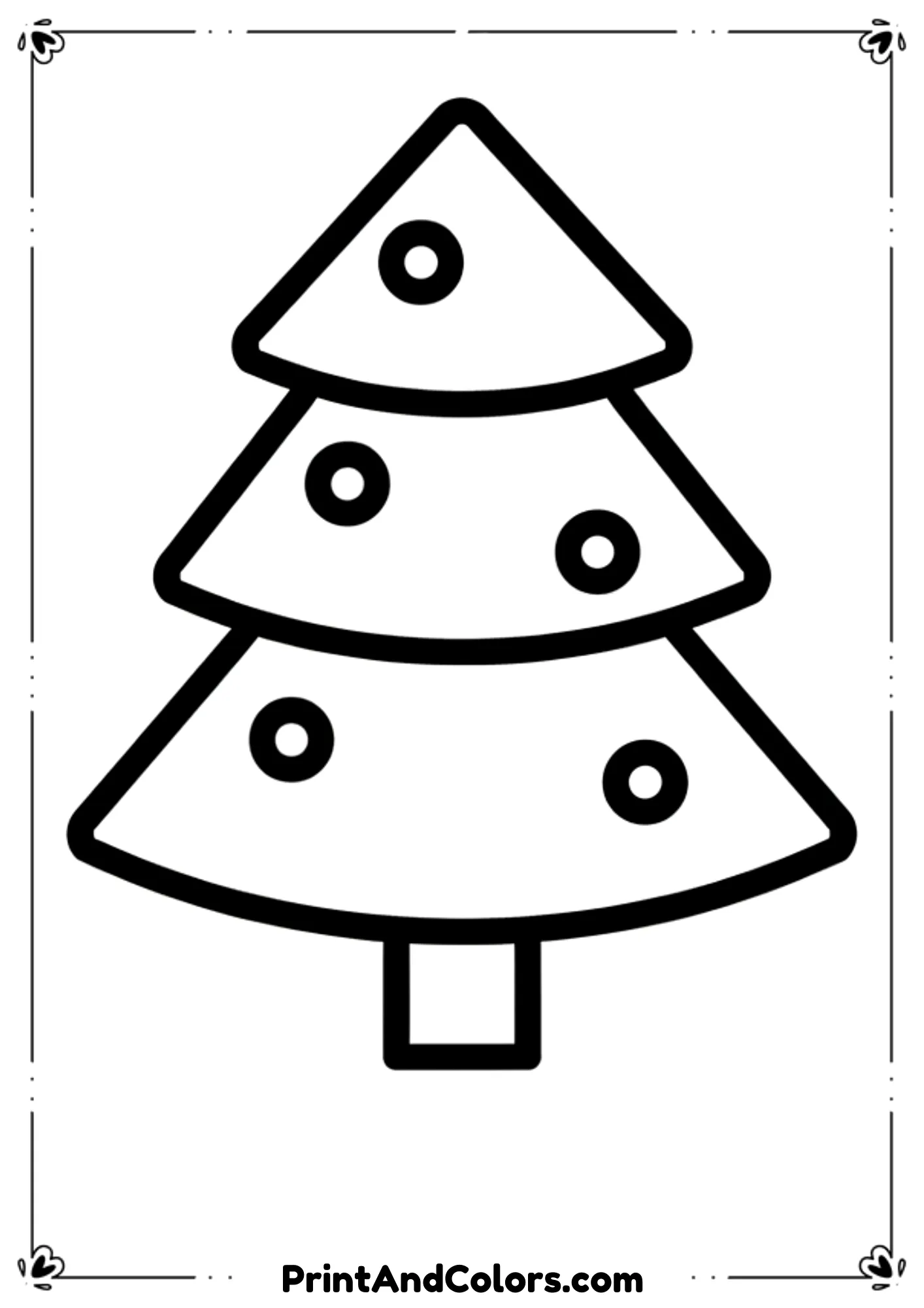  Minimalistic Christmas tree outline with light decorations or no decorations at all. Thick easy-to-color lines suitable for all ages.
