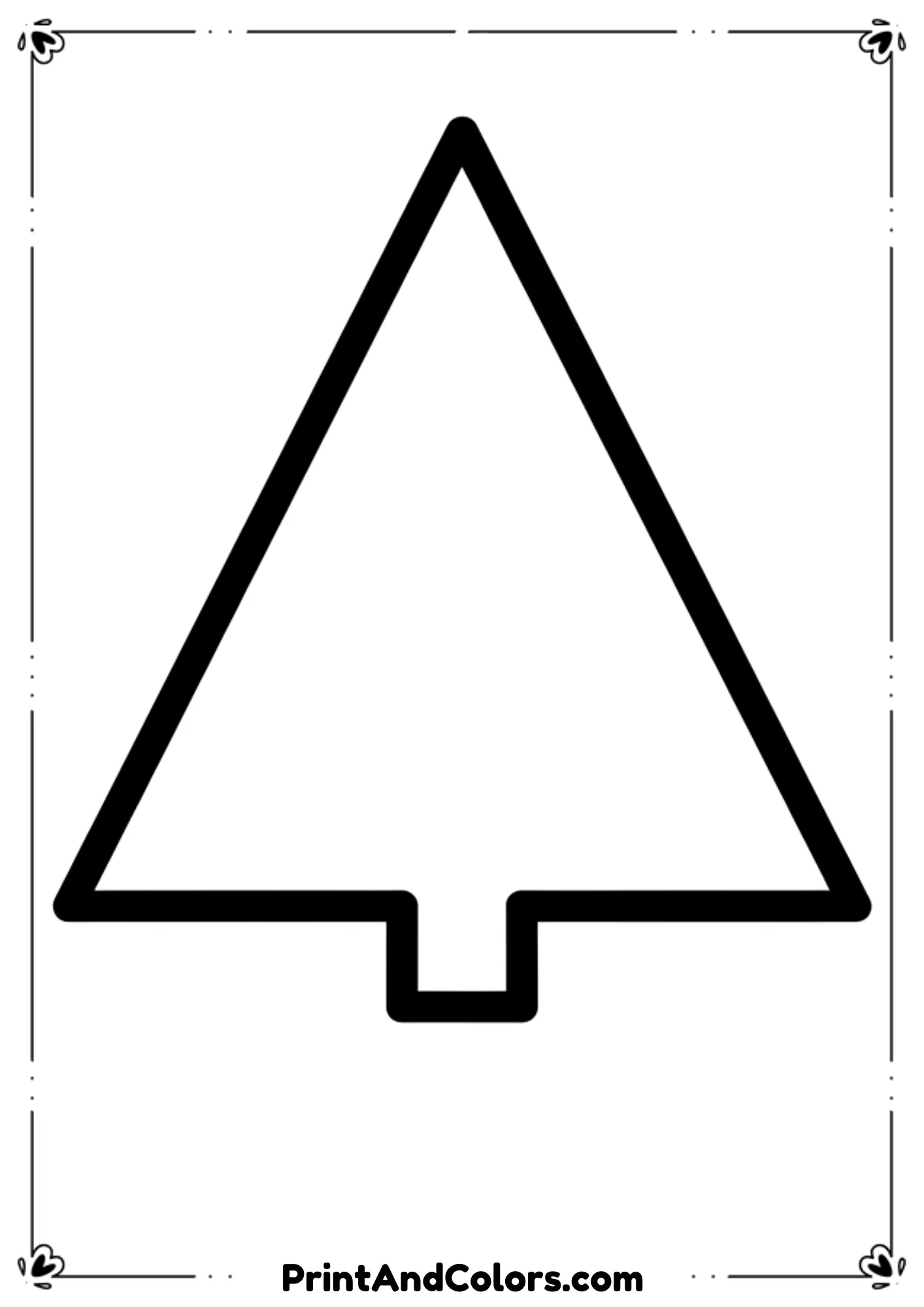  Very basic triangle-shaped Christmas tree template with thick bold outlines, no ornaments, no details—designed for toddlers to color easily. Clean and minimal.
