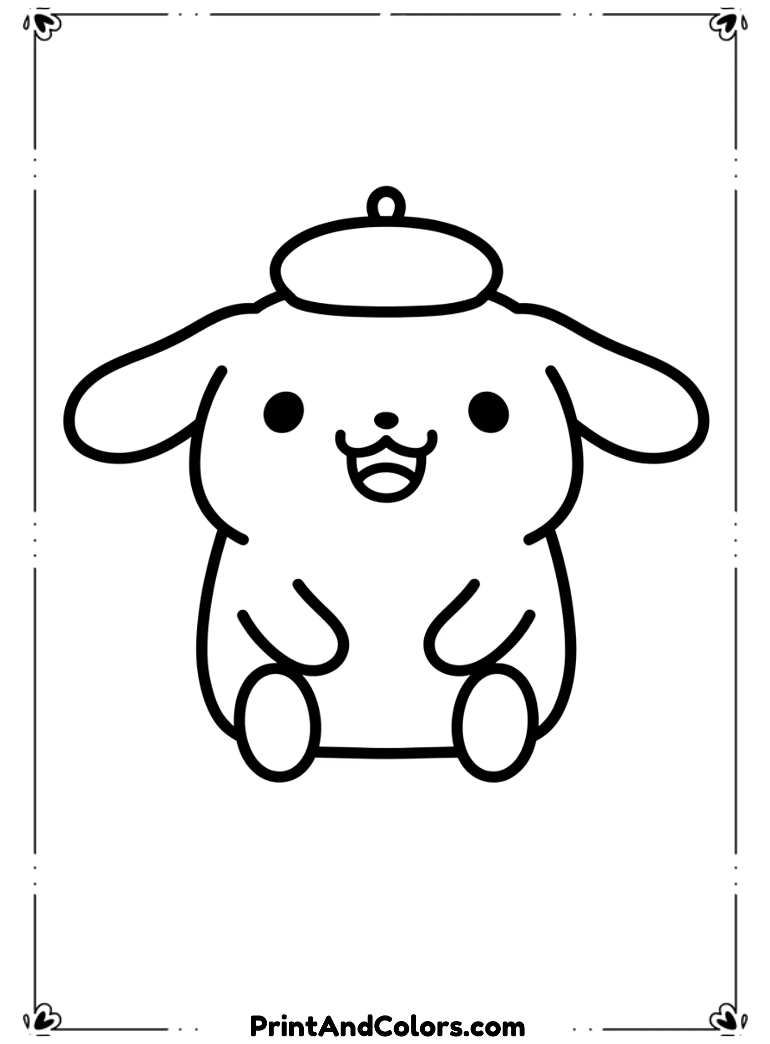  Create a very simple PomPompurin outline with minimal details and extra-thick black lines. The character should face forward with a friendly smile. No background elements. Designed especially for beginners, toddlers, and preschool coloring.
