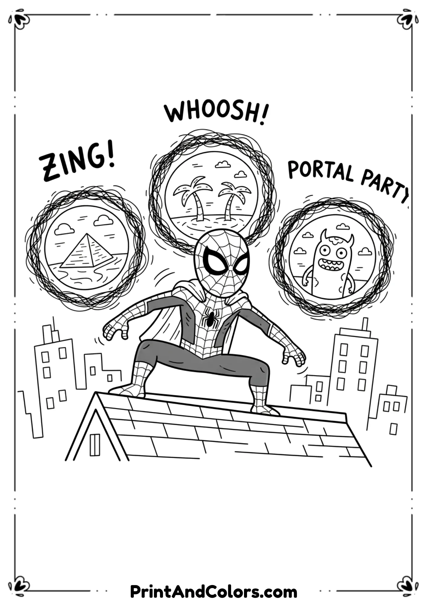  Spider-Man in his No Way Home suit, dramatic pose with portals in background.
 Spider-Man in his No Way Home suit, dramatic pose with portals in background.
