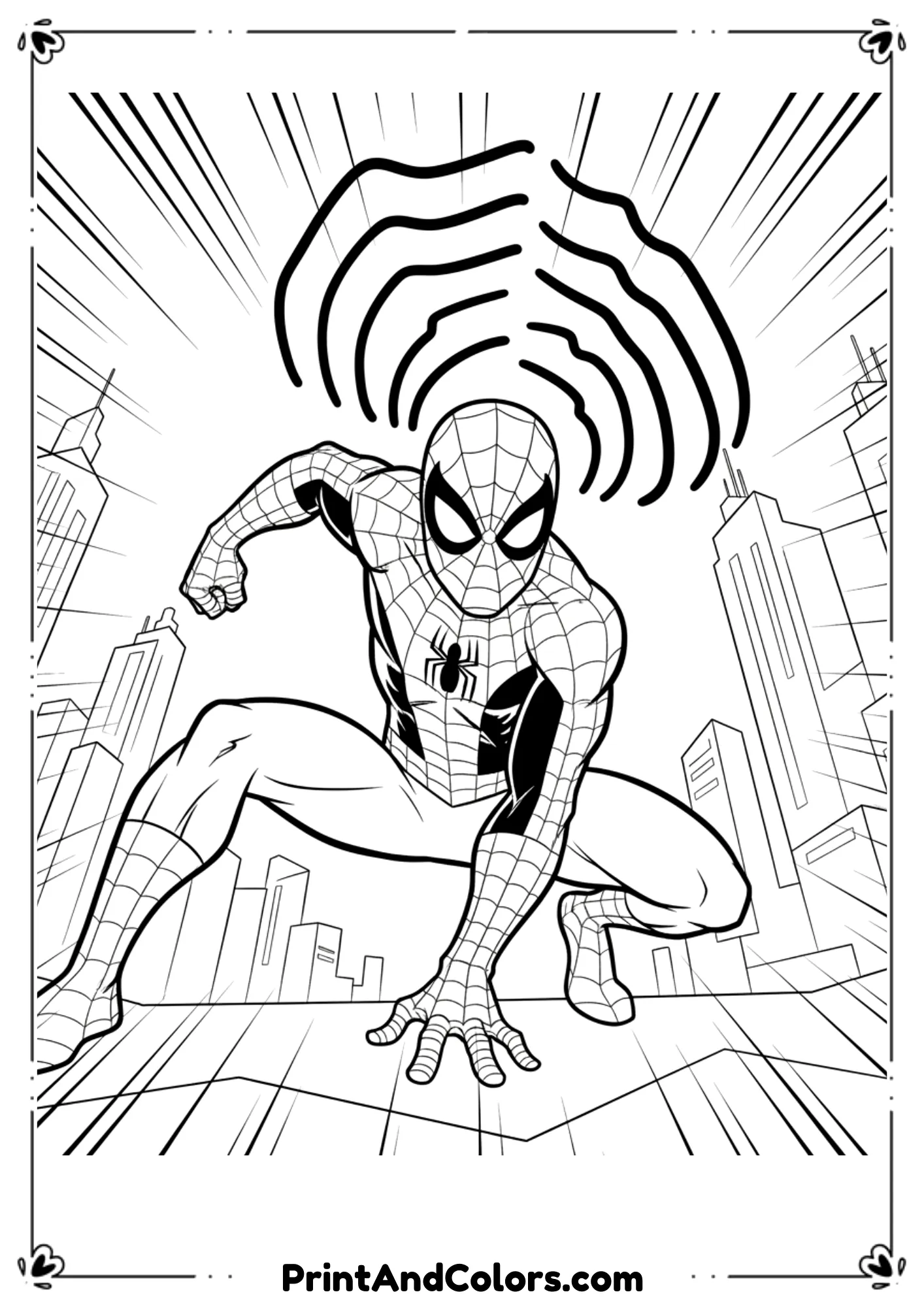 Spider-Man with comic-style wavy “spider-sense” lines around his head, ready for action pose.

