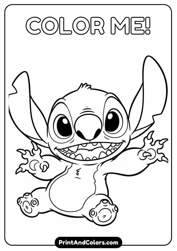 High-quality printable Stitch coloring page with bold outlines, perfect for crayons and markers