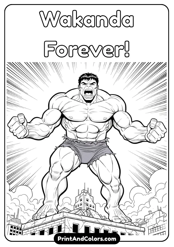 Classic 1960s Incredible Hulk comic illustration, dramatic pose, retro lines, muscular figure, clean inked outlines for coloring