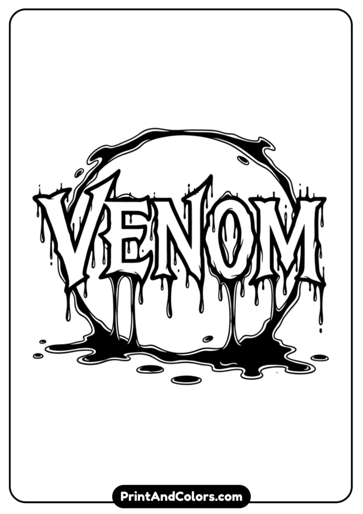 Black-and-white line art of Marvel’s official Venom logo with dripping symbiote effect
