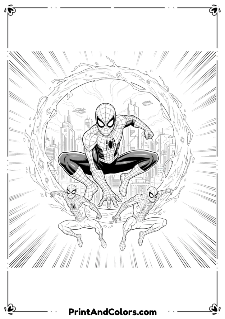 Spider-Man with Doctor Strange portal in background, inspired by No Way Home movie.